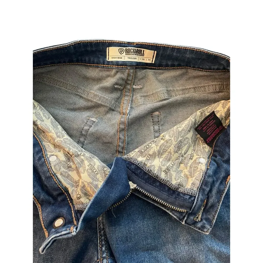 Rock & Roll Denim Trouser Flare Jeans High Rise Size 30 x 34 - Picture 3 of 4